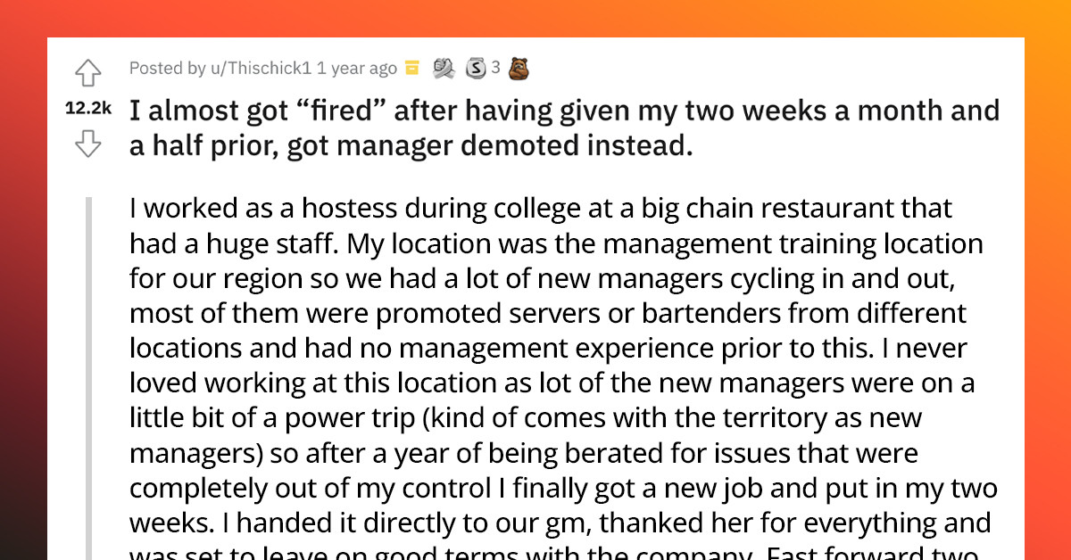 Newly Hired Manager Gets Demoted After “Firing” An Employee Who Earlier Quit Her Job