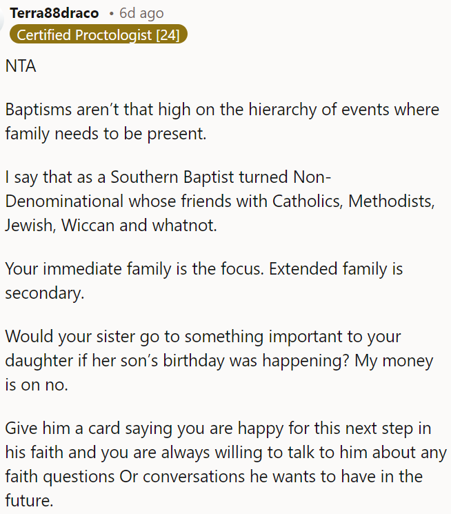 Family presence at baptisms isn't a top priority.