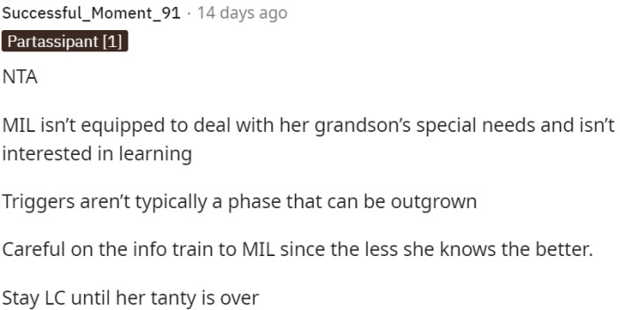 The grandmother lacks the necessary skills and willingness to understand and support her grandson's special needs