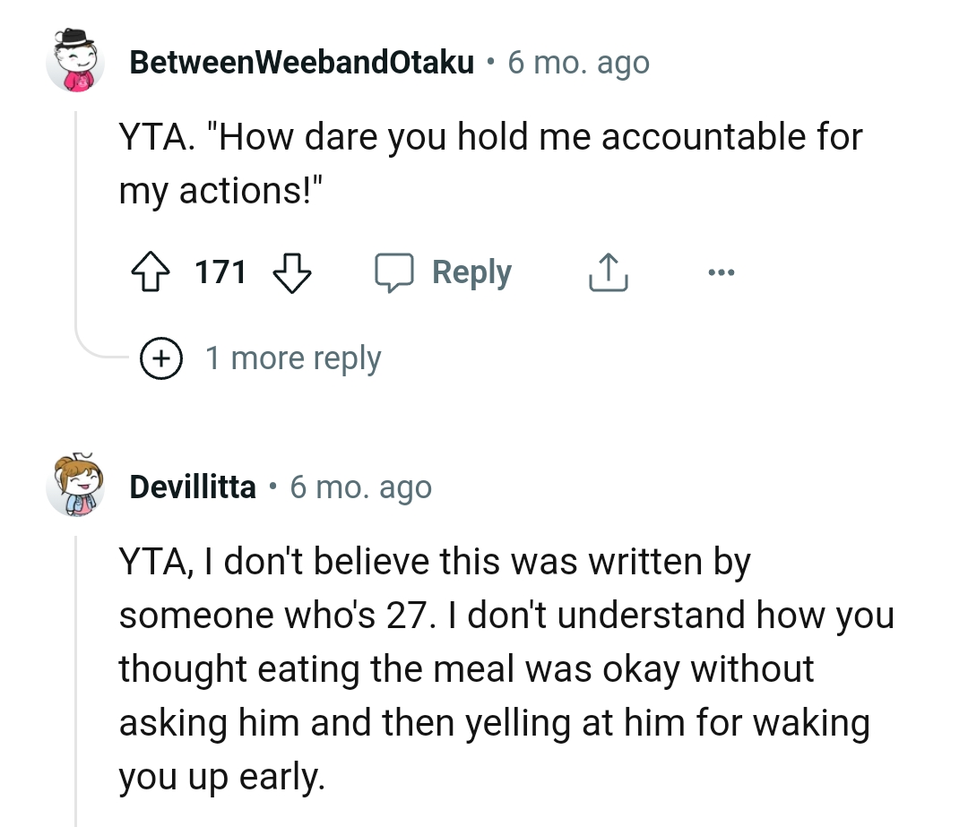 Eating the meal wasn't okay