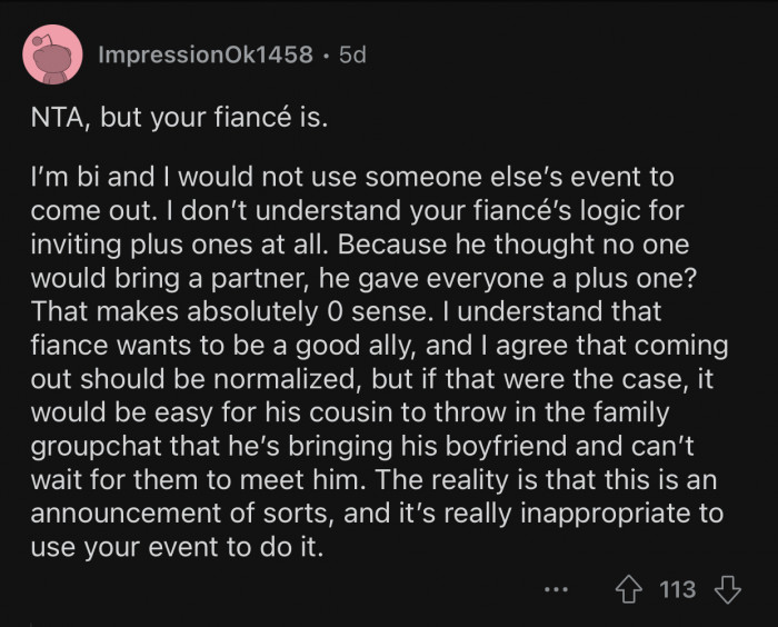 The cousin should preferably inform everyone about it beforehand.