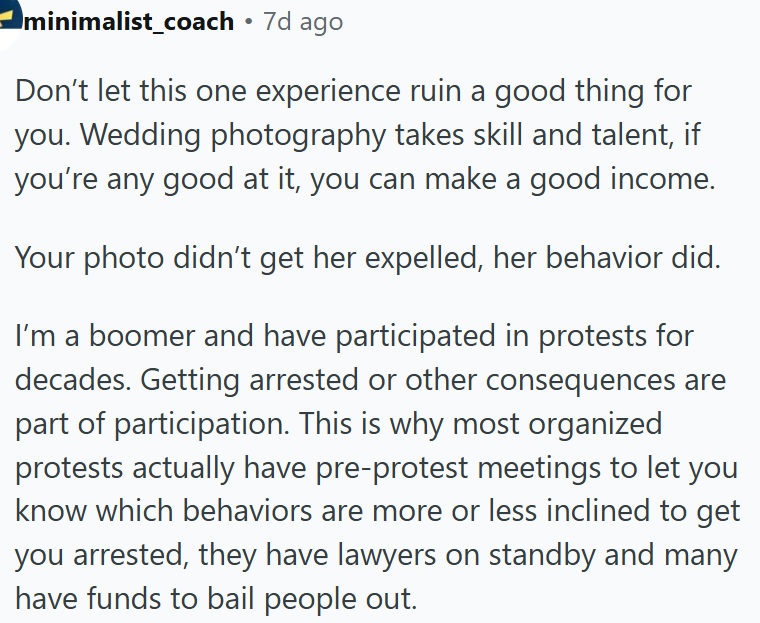 OP's photo didn’t get her expelled; her behavior did.