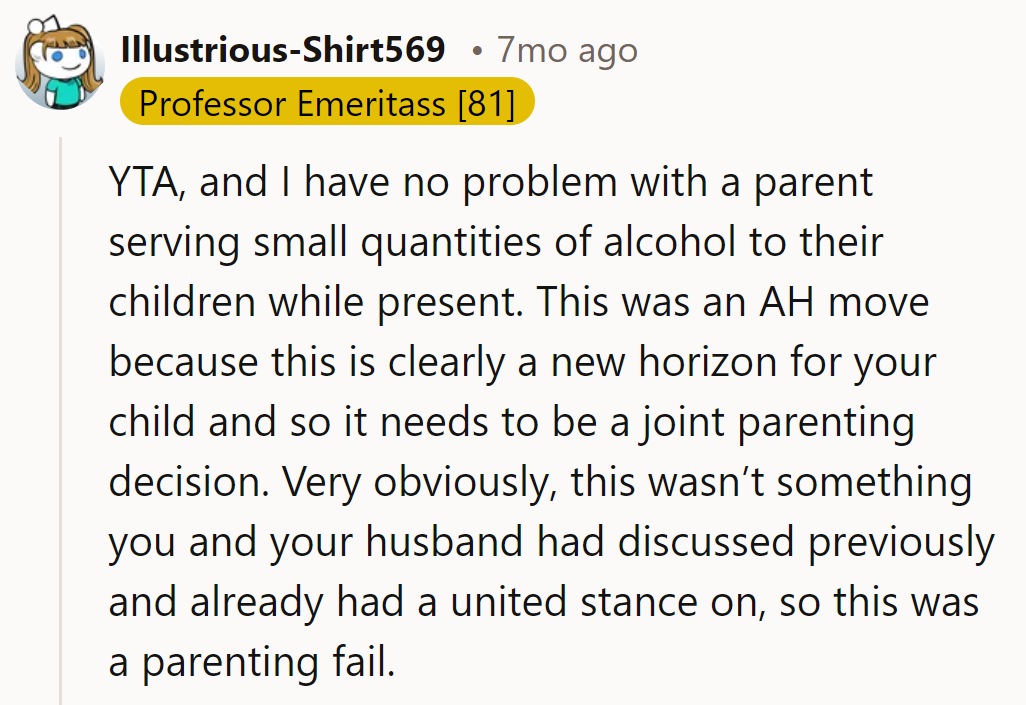 YTA. Sip responsibly: discussing with hubby first is key. This glass was half-empty on the parenting front.