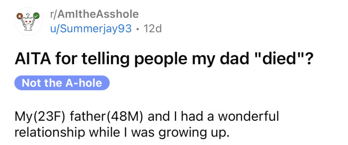 The OP explained that when she was growing up, she had a great bond with her dad, but when she was in her mid-teens, he 