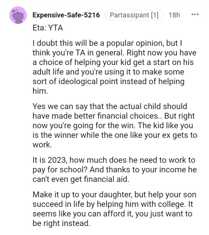 You -ave a choice of helping your kid get a start