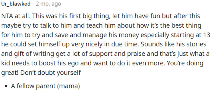 Let him enjoy this achievement and have fun