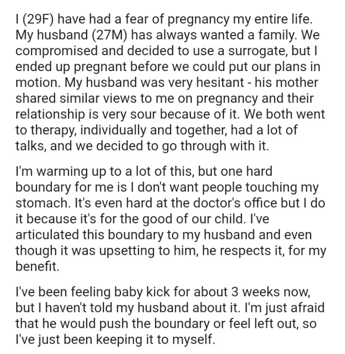 They compromised and decided to use a surrogate, but the OP ended up pregnant