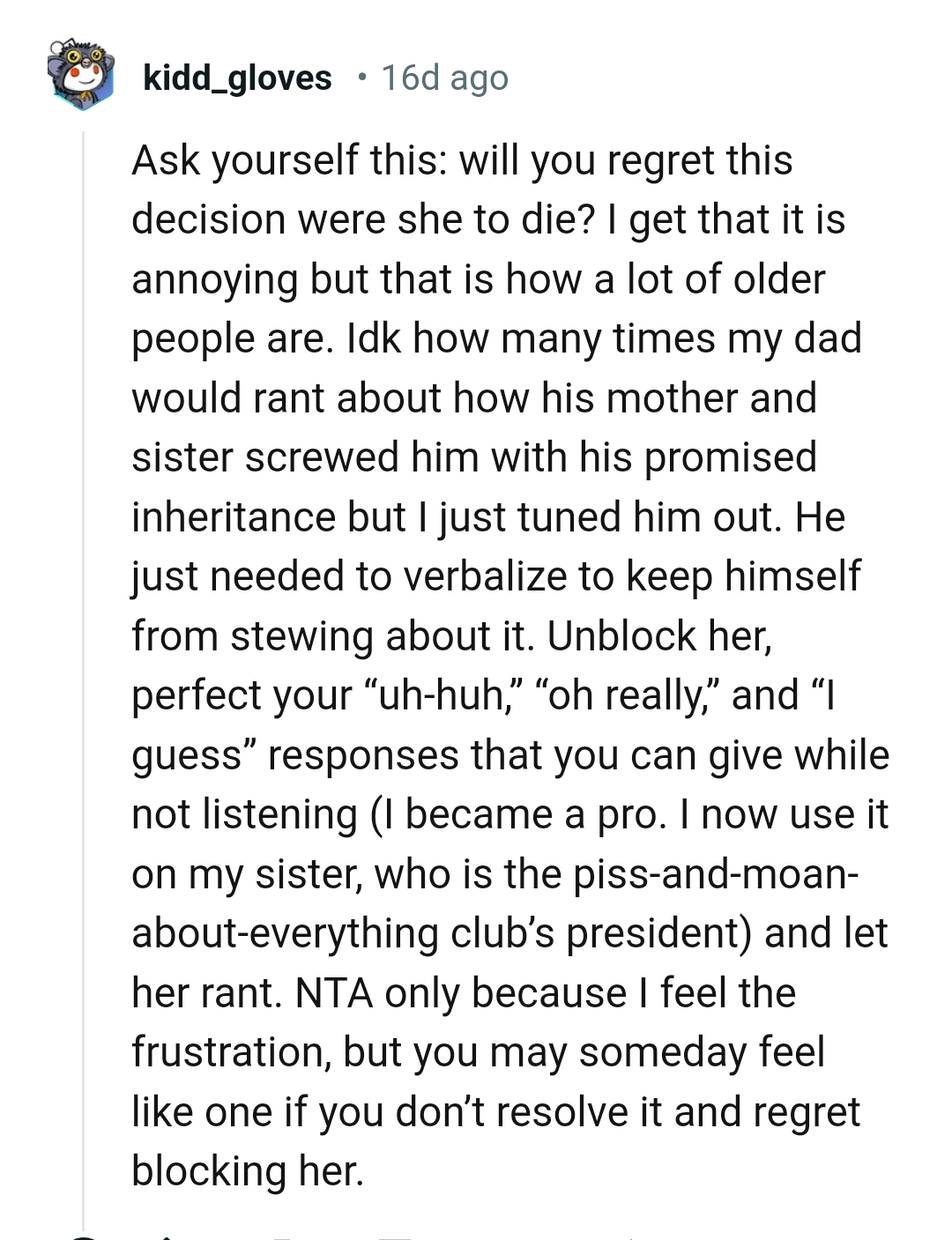 Will the OP regret her decision if her grandma dies?