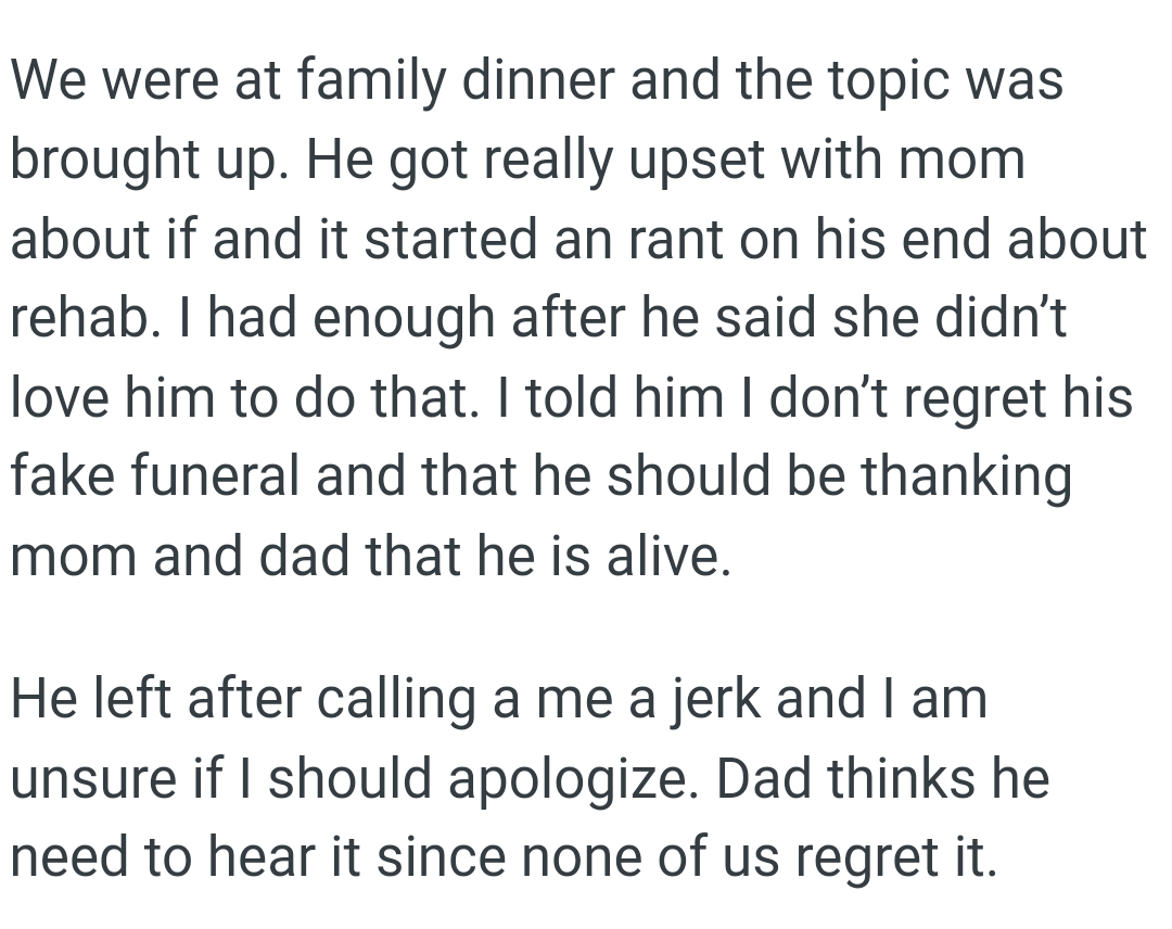 OP's Brother Should Be Thanking Their Mom and Dad That He Is Alive