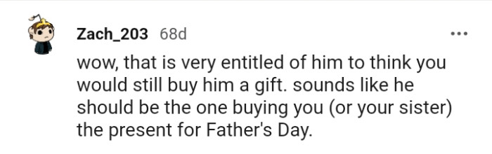 Sounds Like the Man Should Be Buying the OP a Gift