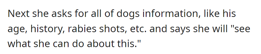 Aunt requested dog's details and promised to 