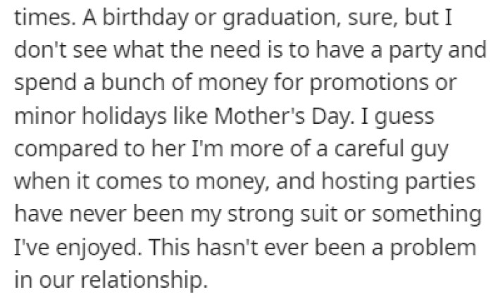 The wife's family loves celebrations, but OP doesn't really see the point in celebrating everything