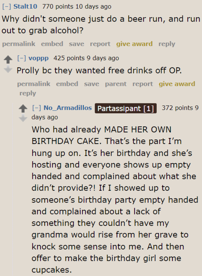 The OP's friends could have just grabbed a few drinks from the store, but all they did was complain.