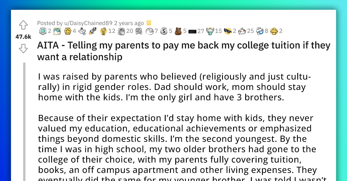 Successful Female Engineer Demands $100k From Her Sexist Parents As An Apology For Telling Her She's Not Allowed To Go To College Because She's A Woman