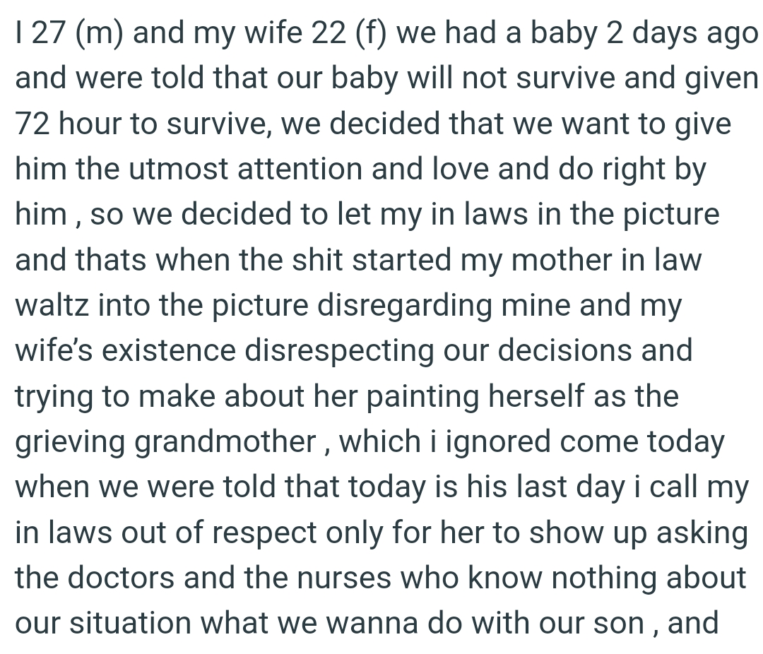 The OP and his wife are about to lose their baby