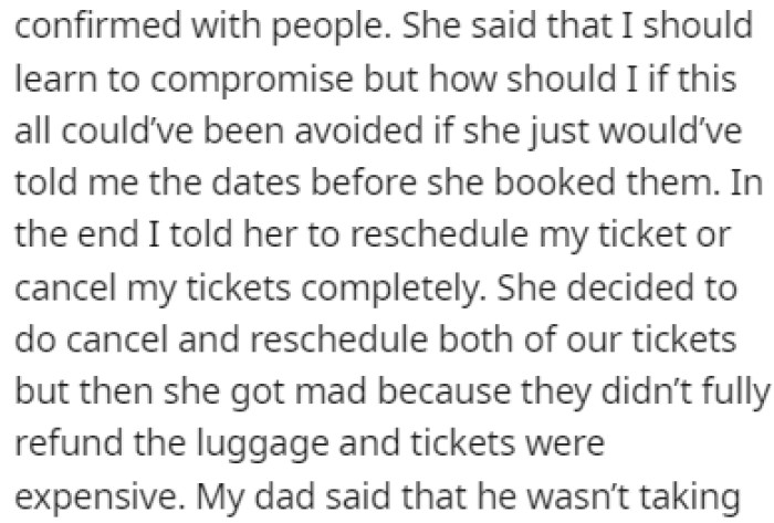 Mom told OP that she needs to learn how to compromise