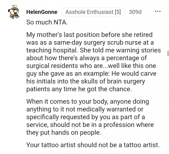 Your tattoo artist should not be a tattoo artist