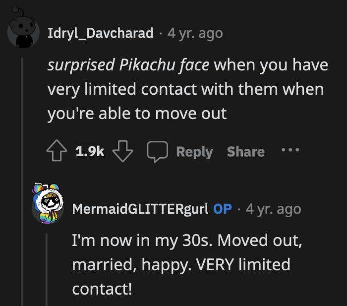 The kind of childhood she had at home shaped the relationship she has with her parents now that she is an adult.