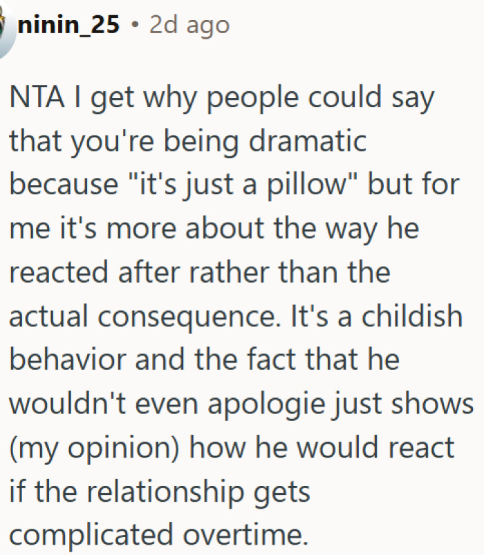 It's not about the pillow - it's about how he reacted after