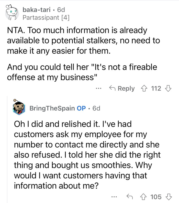 Customers shouldn't even be asking for personal information.