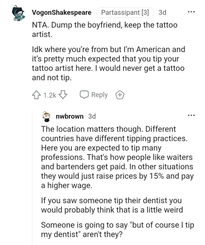 This Redditor would never get a tattoo and not tip.