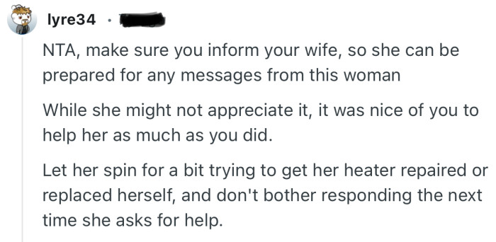 “NTA, make sure you inform your wife, so she can be prepared for any messages from this woman.”