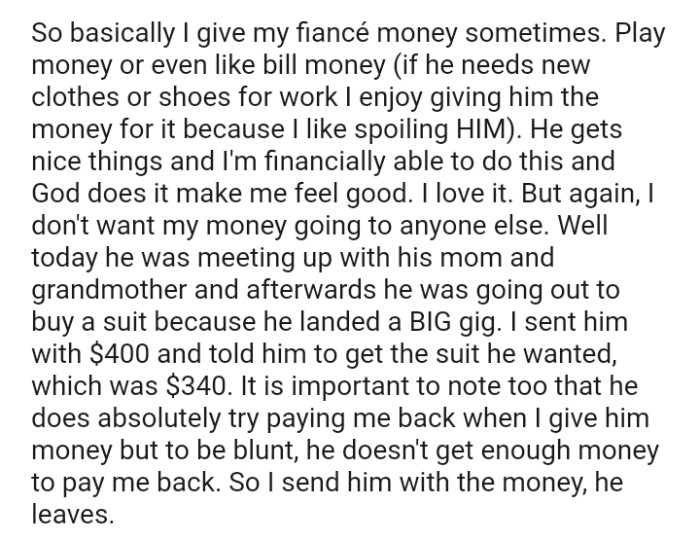 The OP's boyfriend was going out to buy a suit because he landed a BIG gig