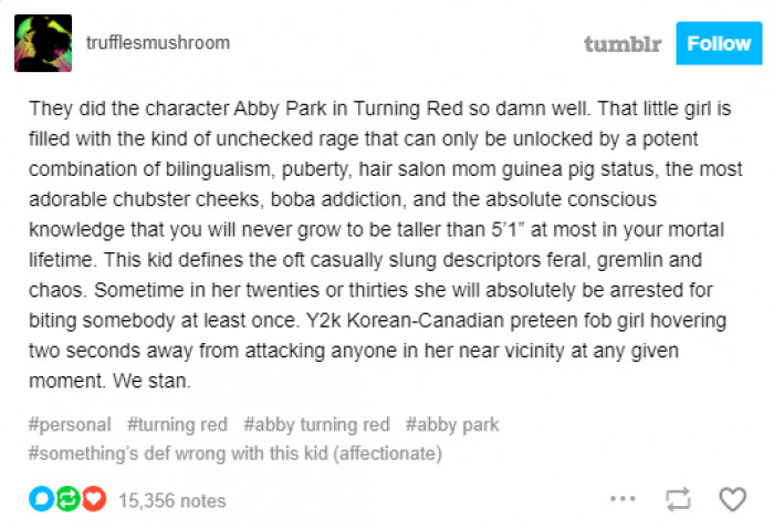 19) They did the character Abby Park in Turning Red so well