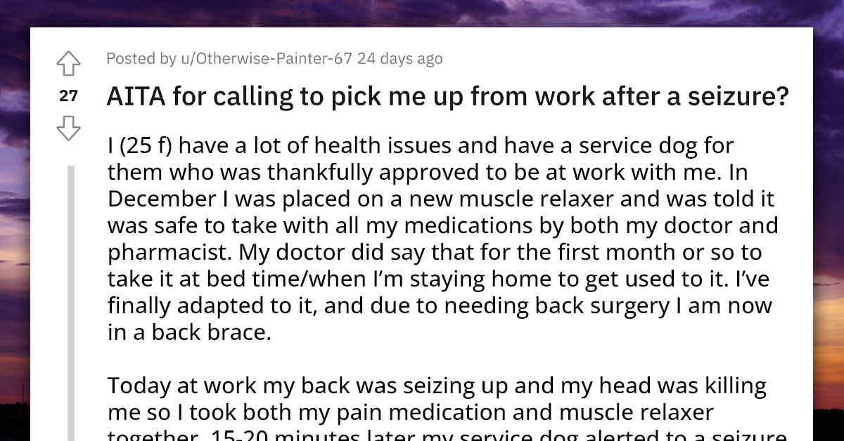 Redditor Asks Her Parents To Come Pick Her Up At Work After Her Service Dog Alerted Her To A Seizure, But Parents Don’t Want To