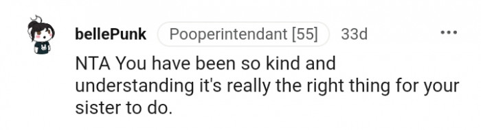 It's really the right thing for your sister to do