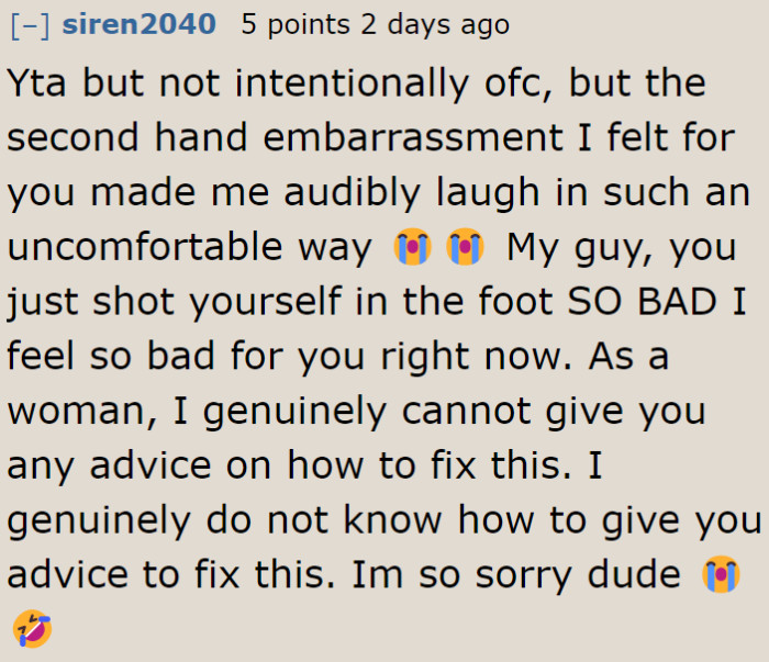 Even this woman is clueless about what to advise him.