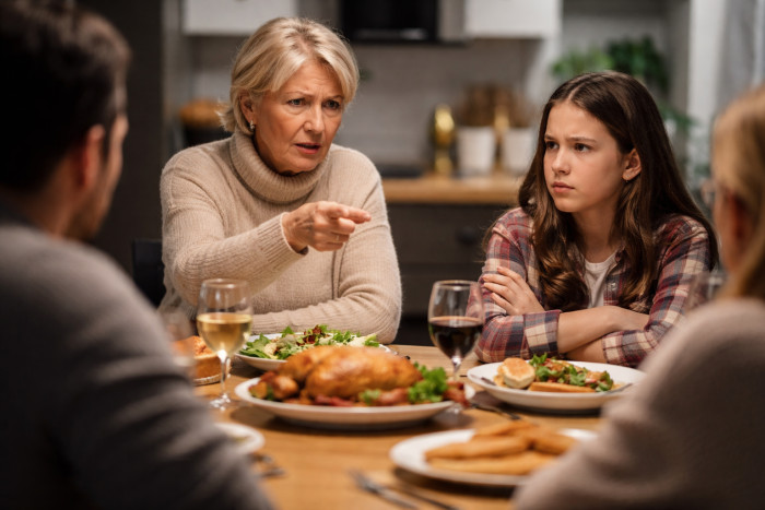 The family only sees the mother-in-law about twice a year, usually during a dinner that includes the kids.