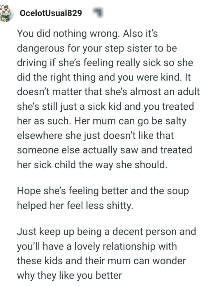 The OP should keep up being a good person