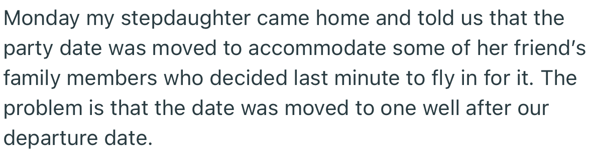 Unfortunately, the Party Date Was Moved, Which Wasn’t Convenient for OP