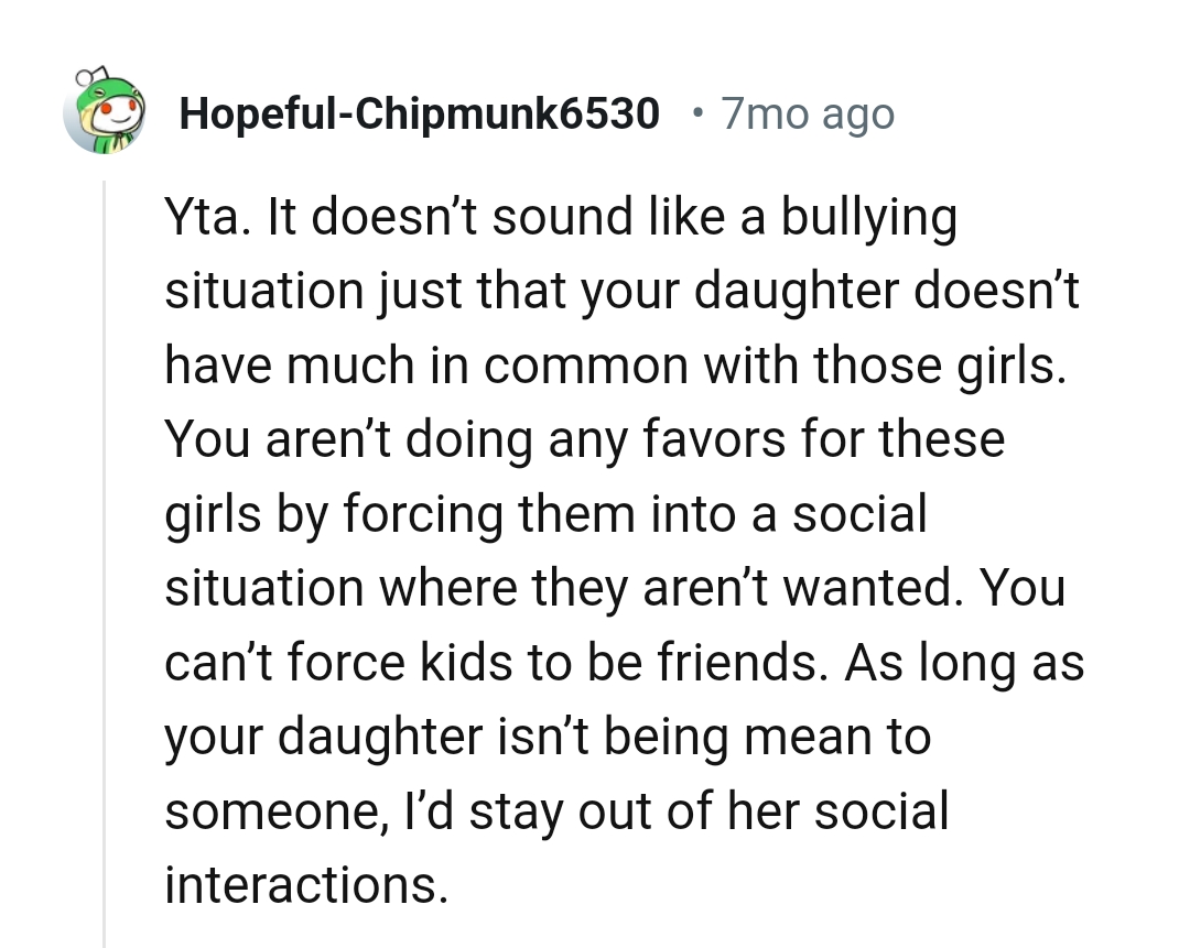 It doesn't sound like a bullying situation