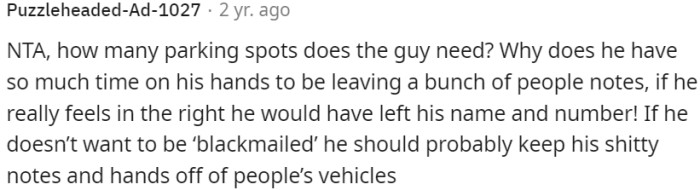 The guy needs to stop leaving notes on people's vehicles and find something better to do with his time.