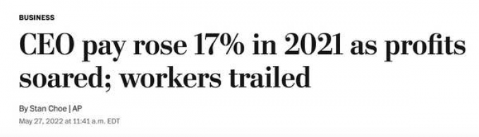 19. Despite some progress on employee wages, it's nothing compared to how much CEO salaries increased. Guess who's getting blamed for inflation?