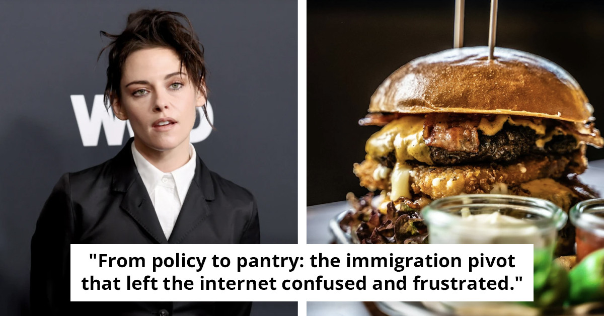 Kristen Stewart faces backlash after unusual statement suggesting Americans should refrain from eating burgers to support immigrants.