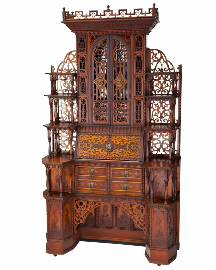 "An Anglo-Indian Carved Mahogany Secretary Bookcase, Mid-19th Century"