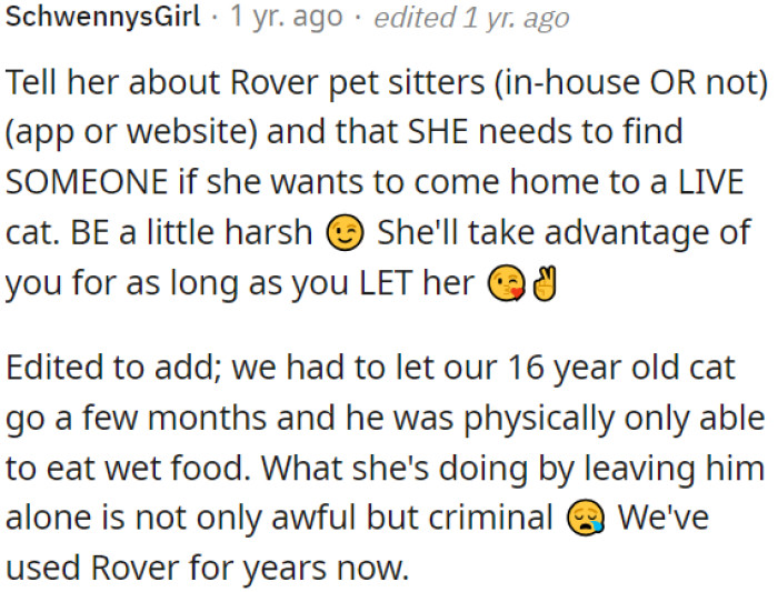 OP can't let her take advantage of her.