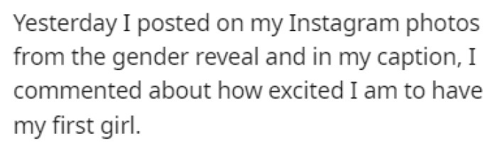 OP posted photos from the gender reveal parties with a caption that caught the attention of her stepchildren's mother