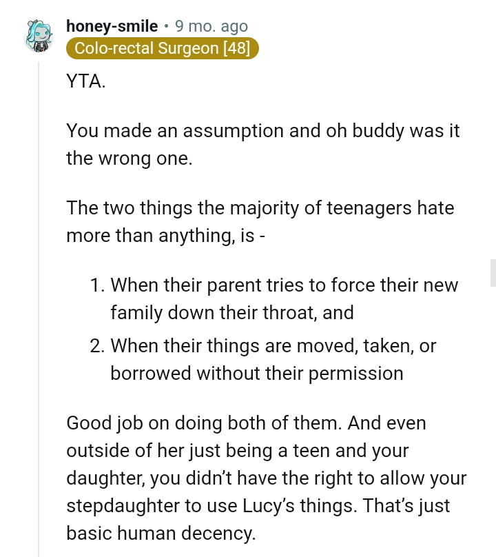 The OP Didn't Have Any Right to Let the Stepdaughter Use His Daughter's Items