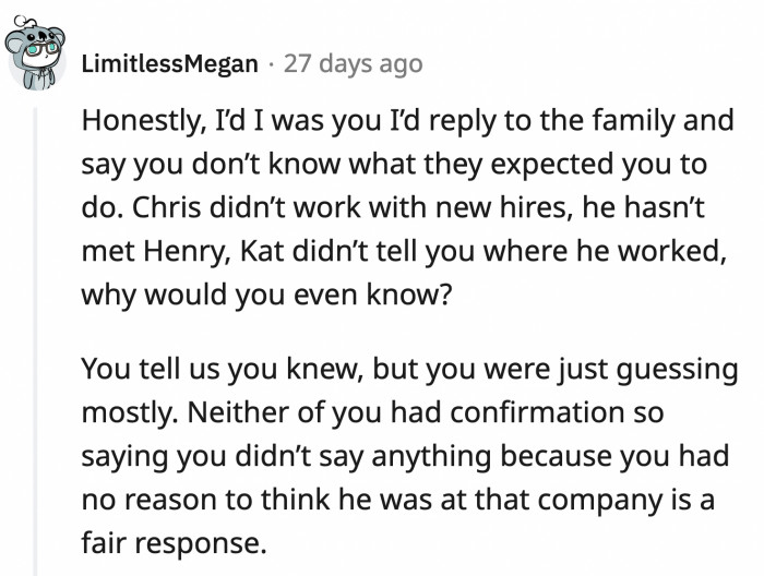 Now it's time to formulate OP's response to the family group chat