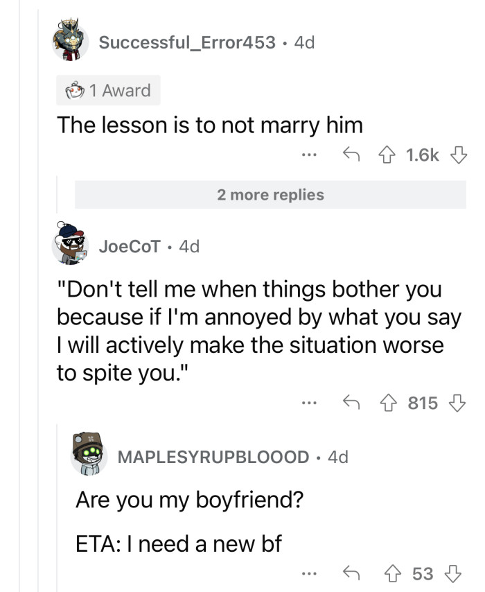 That's the only lesson the wife learned that day.