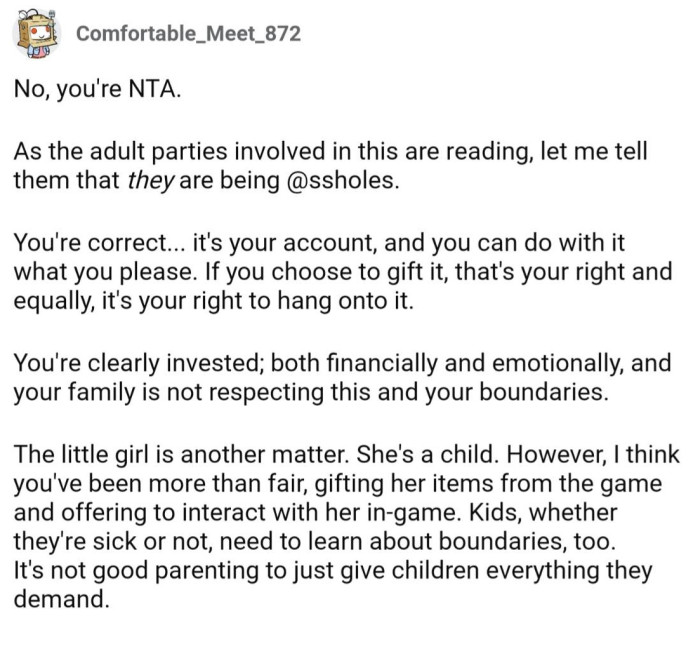 It's *literally* OP's account, and they have 100% full decision-making about what they want to do with it