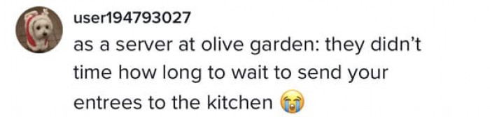 Others suggested that the server may have made a mistake and forgotten to delay sending the entrées to the kitchen.