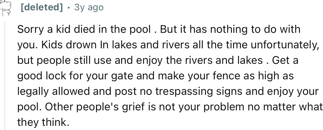 “Sorry a kid died in the pool. But it has nothing to do with you.”