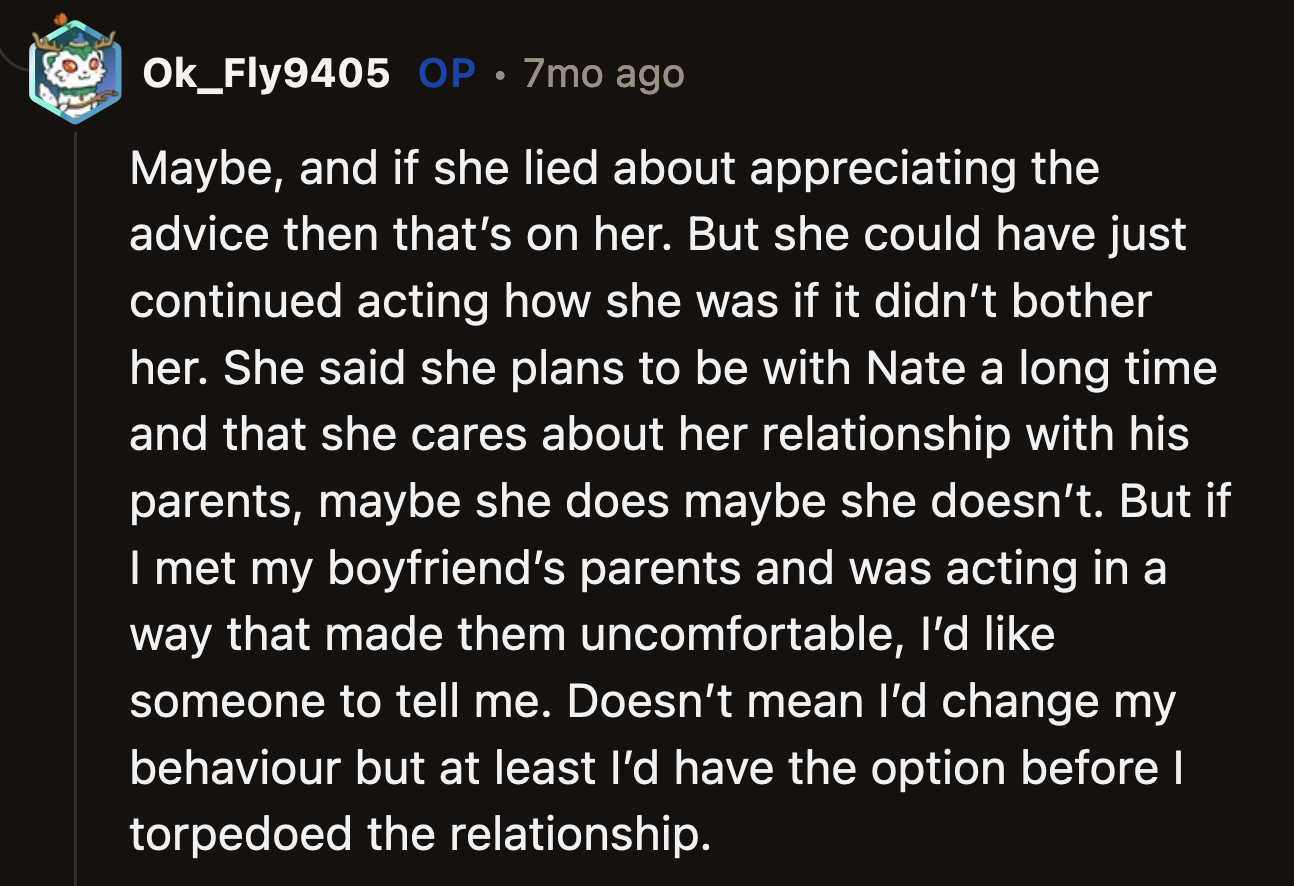 It was clear from OP's comments that she wasn't trying to embarrass or change Sadie. She wanted to give her information that she could use to make a better impression should she wish.
