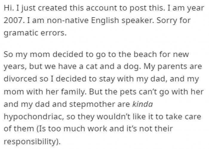 OP's parents are divorced and went their separate ways for New Year's, and OP decided to go with their father and stepmother