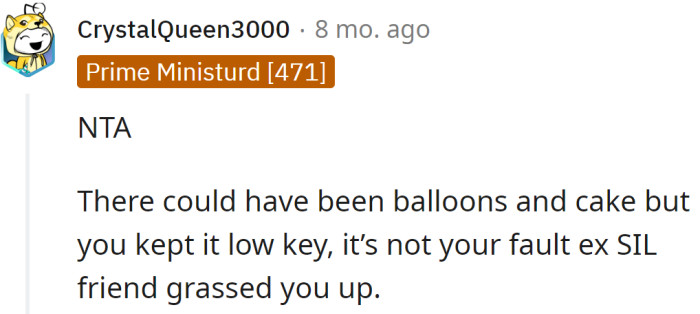 OP was not in the wrong for celebrating his brother's freedom